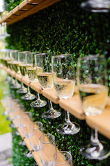 a wall decorated with champagne glasses