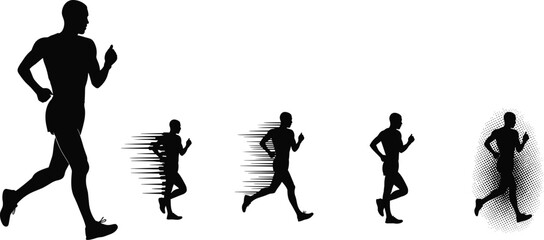 Running motion styles silhouette cartoon illustration, symbolic speed and expressive movement artwork for lifestyle, design, and animation