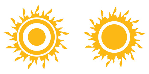 Sun icon set, sunshine and solar glow, sunrise or sunset. EPS 10 
