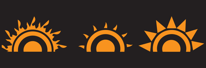 Set of sun icon. Sun icons vector isolated on white background. Vector flat design. Collection of sun stars for use in as logo or weather icon. sunset collection, summer, sunlight stock vector. EPS 10