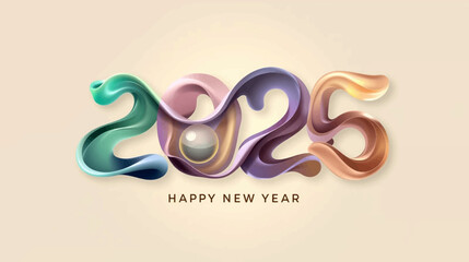 Aurora Ribbon 2026 Happy New Year Vector Design. A modern Happy New Year 2026 vector design ideal for greeting cards, posters, and celebration graphics.