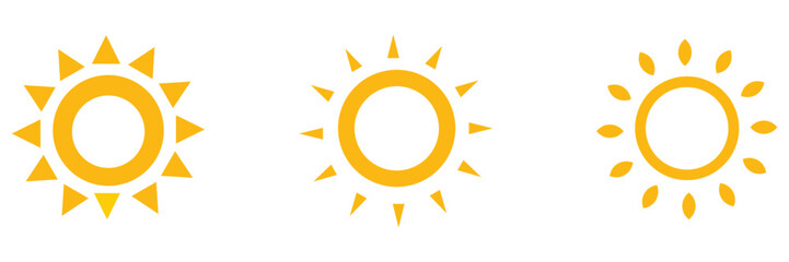 Set of sun icon. Sun icons vector isolated on white background. Vector flat design. Collection of sun stars for use in as logo or weather icon. sunset collection, summer, sunlight stock vector. EPS 10
