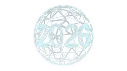 Futuristic representation of the year 2026 within a geometric sphere.