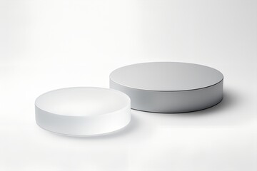 Transparent glass and Grey Cylinder Podium &mdash; Modern Cosmetic Display Scene