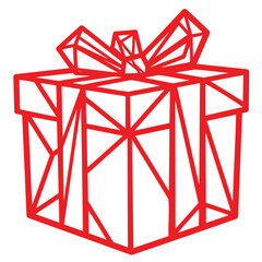 Red geometric gift box with ribbon in minimalistic design  