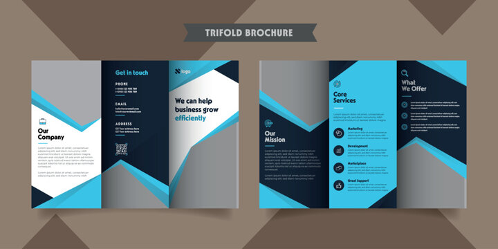 Modern Business Brochure Design with Geometric Shapes and Professional Layout: Trifold Template for Corporate Presentations, Marketing Materials, and Company Profiles