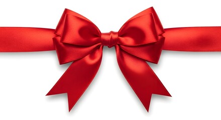 Fototapeta premium A vibrant red ribbon elegantly tied into a perfect bow, conveying a sense of celebration and elegance. The bow is centered with the ribbon extending outwards.