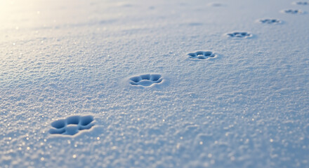 Cat paw prints in snow on a winter landscape  