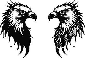 Futuristic Eagle Emblem with Circuit Lines, Cyber Eagle Vector with Circuit Board Feathers – Tech Meets Wildlife Design
