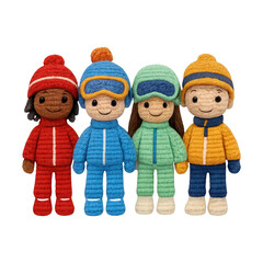 PNG Colorful knitted winter dolls