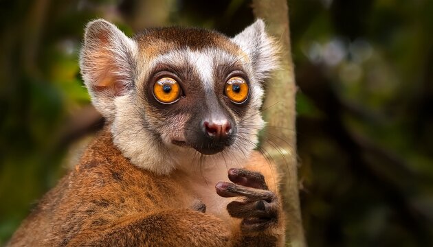 aye aye a nocturnal lemur from madagascar with large eyes and a thin middle finger used to tap on trees to find insects