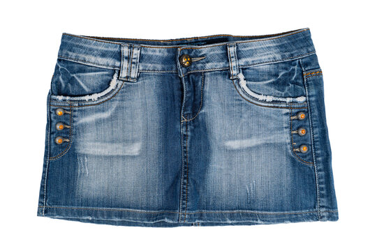 Short vintage denim skirt with scuffs and rhinestones on the sides