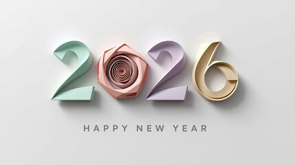 Happy New Year 2026 Modern Ribbon & Origami Vector Series