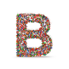 Letter B formed by a diverse crowd of colorful human figures