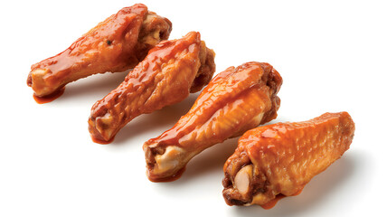 Fresh raw and delicious grilled chicken wings isolated on a white plate are ready for a gourmet dinner meal