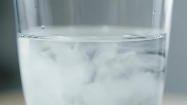 White powder gently dissolving in clear still water, captured in mesmerizing slow motion subtle, graphic element, high speed