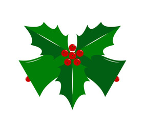 christmas bells and holly isolated on white background