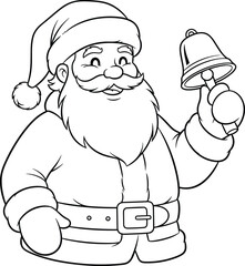 Whimsical sketch of santa claus ringing a bell with a friendly smile
