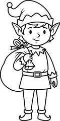 A cheerful cartoon elf with a gift sack ready for holiday deliveries