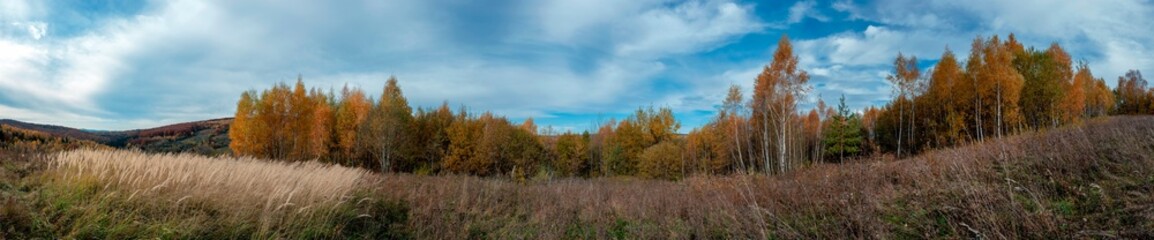 Panoramic nature landscape, soft pastel colors, dream nature, sunset autumn background, peaceful amazing nature panorama