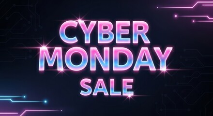 Obraz premium Cyber Monday Sale, glowing text with abstract digital grid background for retail banner, advertising, online shopping event or marketing campaign.