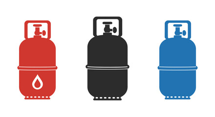 Three gas cylinder icons in red black and blue colors