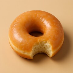 Classic Glazed Doughnut on Warm Beige Background &mdash; Bakery Dessert Close-Up