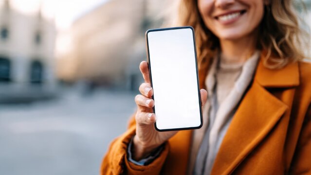 Close-up de Mulher Sorrindo Usando Smartphone com Tela Brilhante: Conex&atilde;o, Tecnologia e Vida Moderna