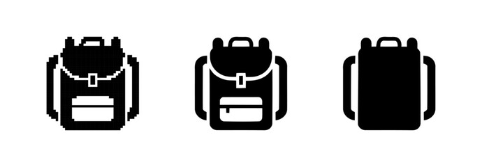 Backpack Icon Set Showing Pixelated and Smoothed Designs for Travel or School