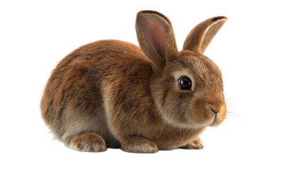 Cute brown rabbit with large ears isolated on a transparent background
