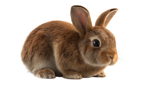 Cute brown rabbit with large ears isolated on a transparent background