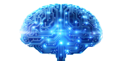 Artificial intelligence brain with circuit board isolated on transparent background technology concept