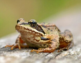 Close-up shot of a frog with textured skin and expressive eyes