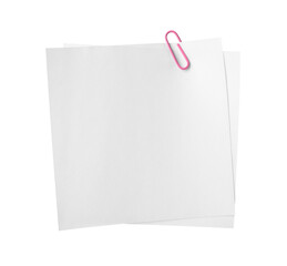 Blank paper notes with clip isolated on white