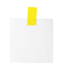 Blank paper note with adhesive tape piece isolated on white