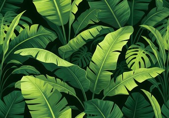 Lush tropical foliage creates a vibrant jungle paradise, perfect for adding a touch of exotic nature to your designs and backgrounds