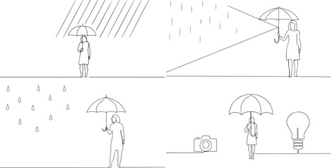 Fototapeta premium A group of woman holding umbrella one continuous line art, Vector illustration, One line art, Line art graphic style