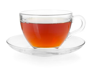 Cup of delicious tea isolated on white