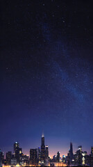 Obraz premium City Skyline at Night with Stars Above — Tranquil Urban Landscape Under Glittering Cosmic Sky