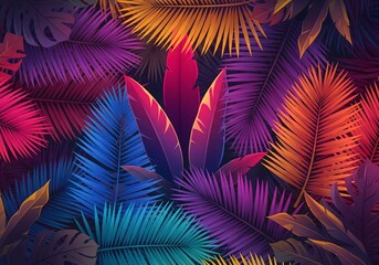 Vibrant tropical leaves create a stunning colorful pattern, perfect for adding a bold and modern design element to your next project
