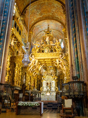 The golden and silver high altar of the Santiago de Compostela Cathedral