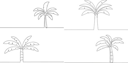 A group of Banana tree one continuous line art, Vector illustration, One line art, Line art graphic style