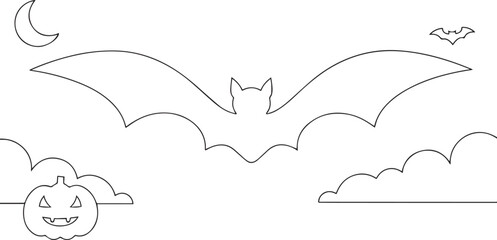 Bat one continuous line art, Vector illustration, One line art, Line art graphic style