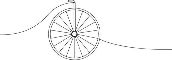 Bicycle wheel one continuous line art, Vector illustration, One line art, Line art graphic style