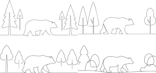A group of Bear walking one continuous line art, Vector illustration, One line art, Line art graphic style