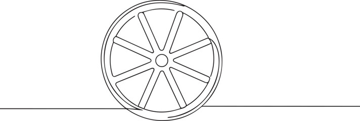 Bicycle wheel one continuous line art, Vector illustration, One line art, Line art graphic style