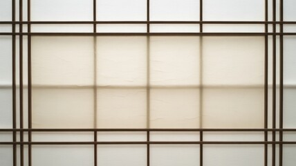 A close up of a shoji screen with a simple grid pattern and translucent paper panels filling the frame