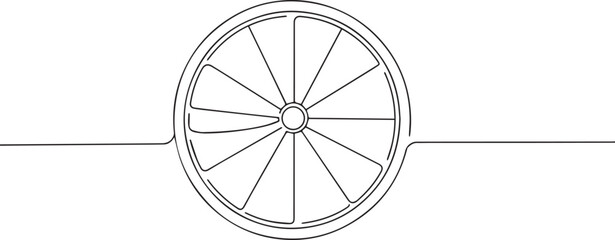 Bicycle wheel one continuous line art, Vector illustration, One line art, Line art graphic style