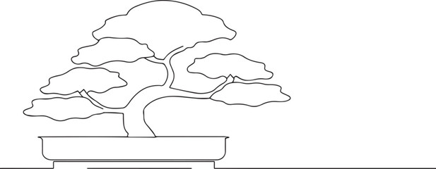 Japanese Bonsai Tree one continuous line art, Vector illustration, One line art, Line art graphic style
