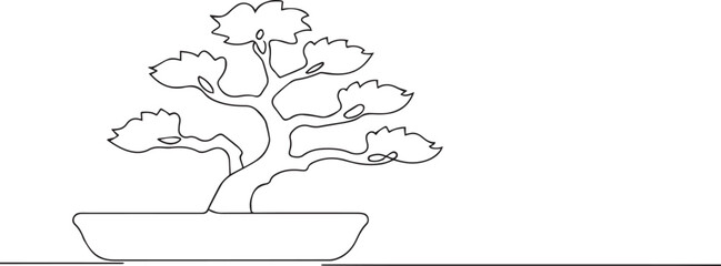 Japanese Bonsai Tree one continuous line art, Vector illustration, One line art, Line art graphic style